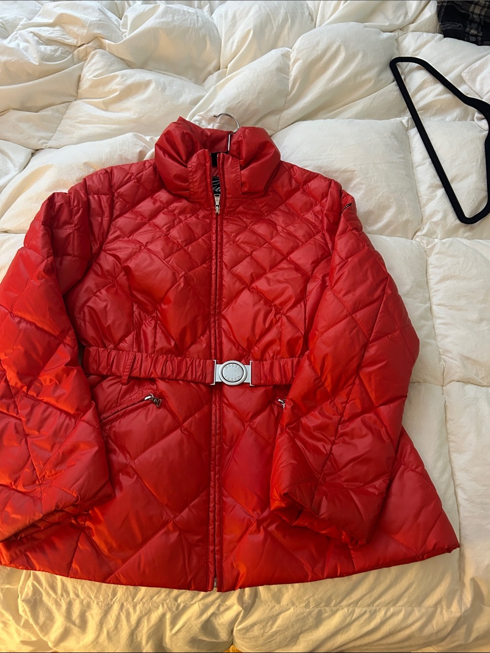 Guess - Red Quilted Puffer Jacket with Belt